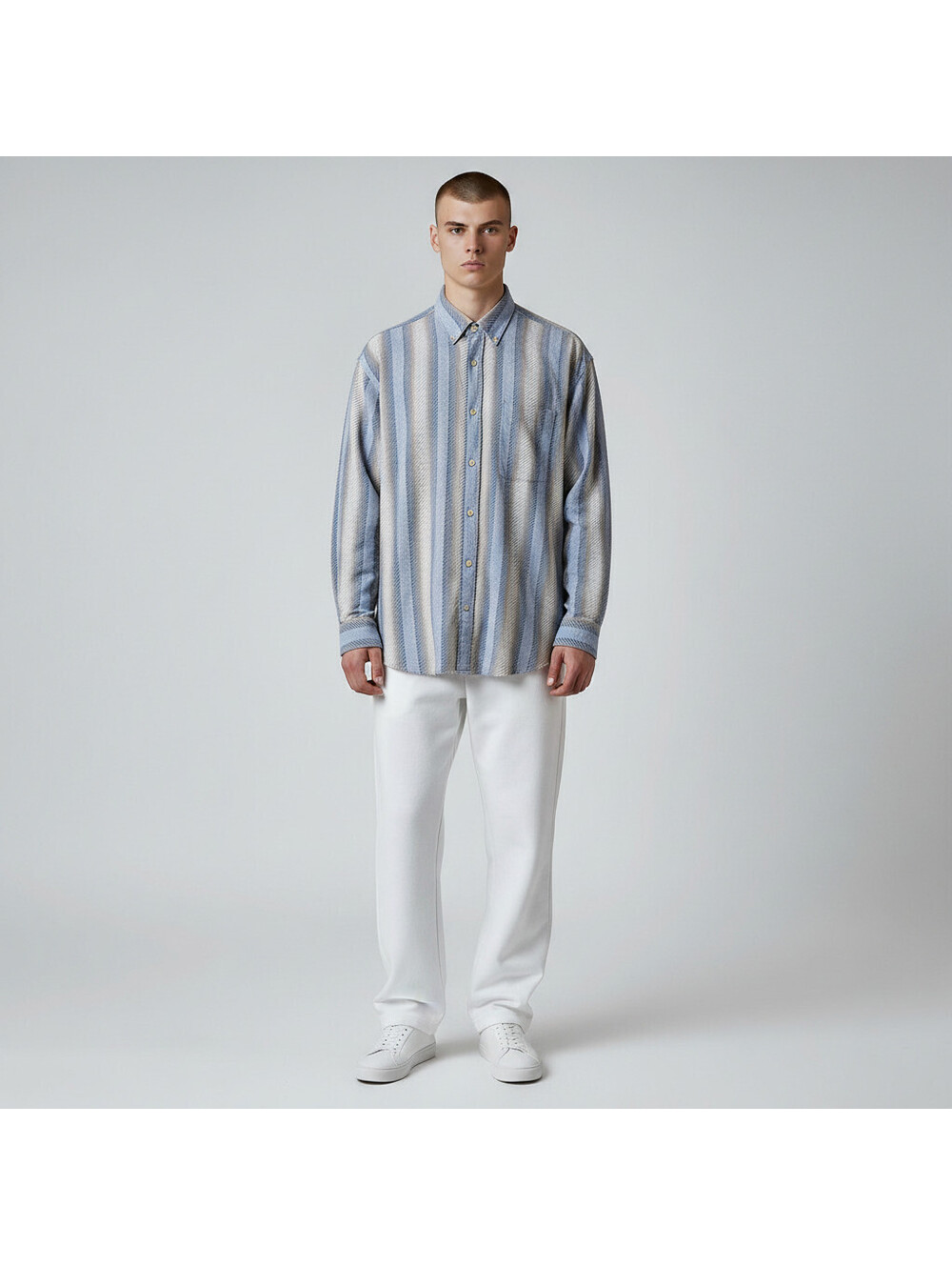 Natural Issue Shirt Men L Large Blue Striped Button Up Collared Long Sleeve